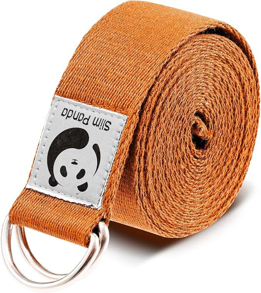 Slim Panda Yoga Strap for Stretching,Cotton Yoga Strap with Adjustable D-Ring Buckle,Non-Elastic Yoga Belt for Pilates,Gym Workouts,Physical Therapy,Improve Flexibility-FlexoryFit