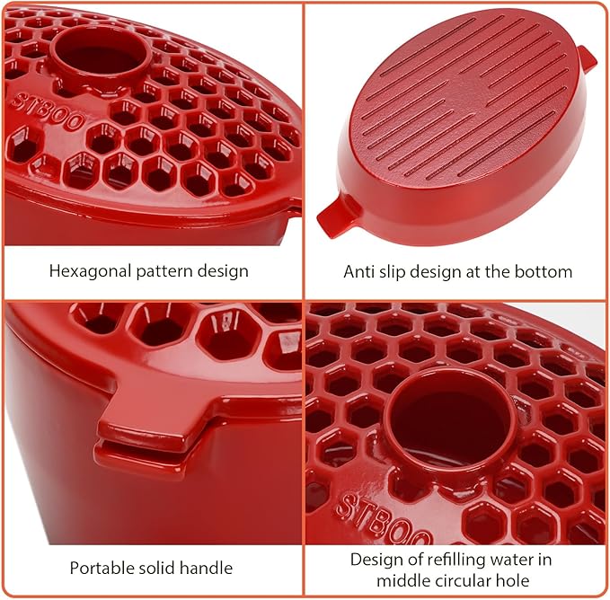 STBoo Wood Stove Steamer: Cast Iron Fireplace Humidifier | Indoor Pot for Home Heating | Bowl Fireplace Stove Covers Accessories Decorative | Matte Finish & Rust Resistan & 2.7 Quart, Red