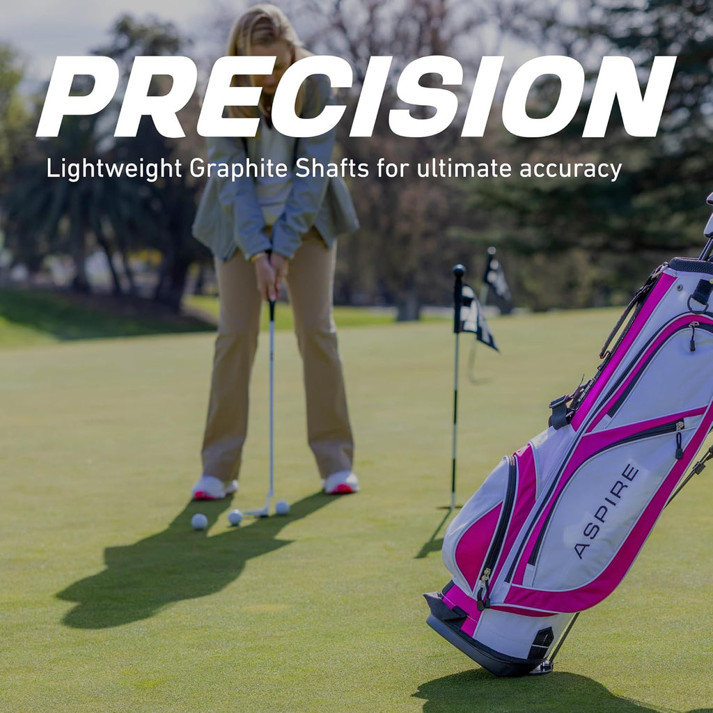 Aspire X1 Women’s Golf Clubs Set – 15 Piece Golf Club Package with Titanium Alloy Driver, Fairway Wood, 6pw Irons, Putter, Lightweight Stand Bag & Headcovers – Right Handed Petite & Regular Sizes