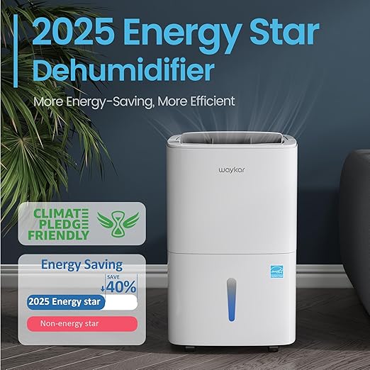 Waykar 80 Pints Energy Star Home Dehumidifier for Spaces up to 5,000 Sq. Ft at Home, in Basements and Large Rooms with Drain Hose, Handle, Auto Defrost and Self-Drying.