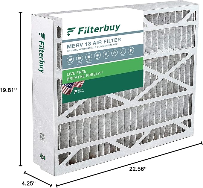 Filterbuy 20x23x5 Air Filter MERV 13 Optimal Defense (1-Pack), Pleated HVAC AC Furnace Air Filters for Bryant, Carrier, BDP, Day & Night, and Payne (Actual Size: 19.81 x 22.56 x 4.25 Inches)