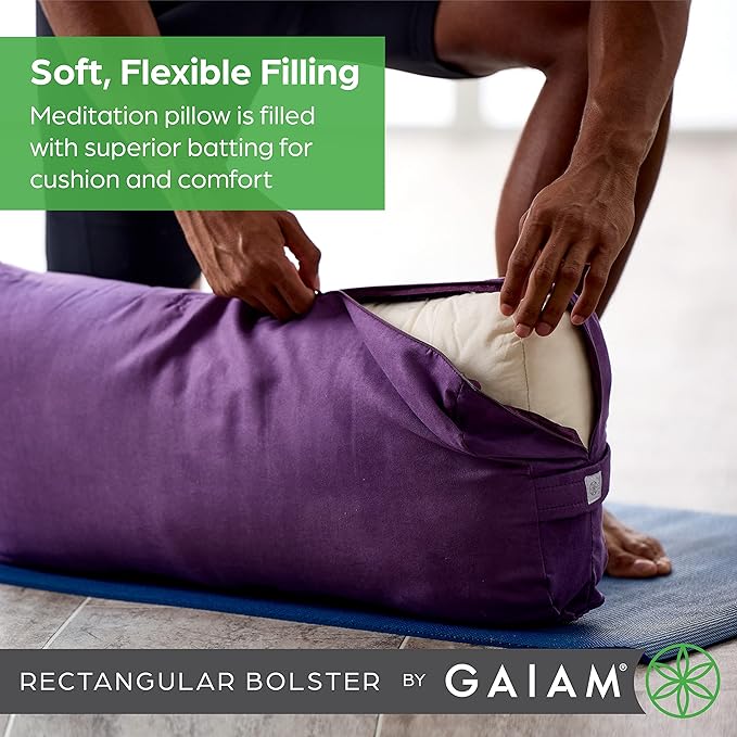 Gaiam Yoga Bolster - Long, Rectangular Meditation Pillow - Supportive Cushion for Restorative Yoga and Sitting on the Floor - Built-In Carrying Handle - Machine Washable Cover'-FlexoryFit