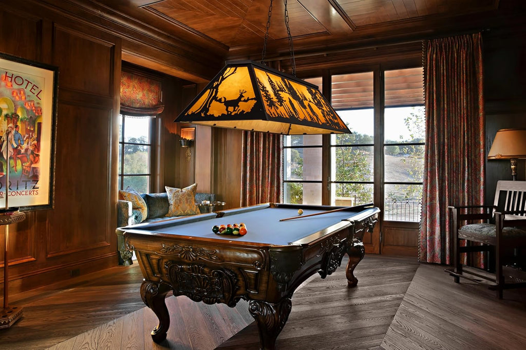 TOCHIC Tiffany Pool Table Lights, 5 Rustic Bigfoot Billiard Chandelier Lights for Over Table, 60" Farmhouse Western Billiard Light for Game Room Man Cave Club Barn