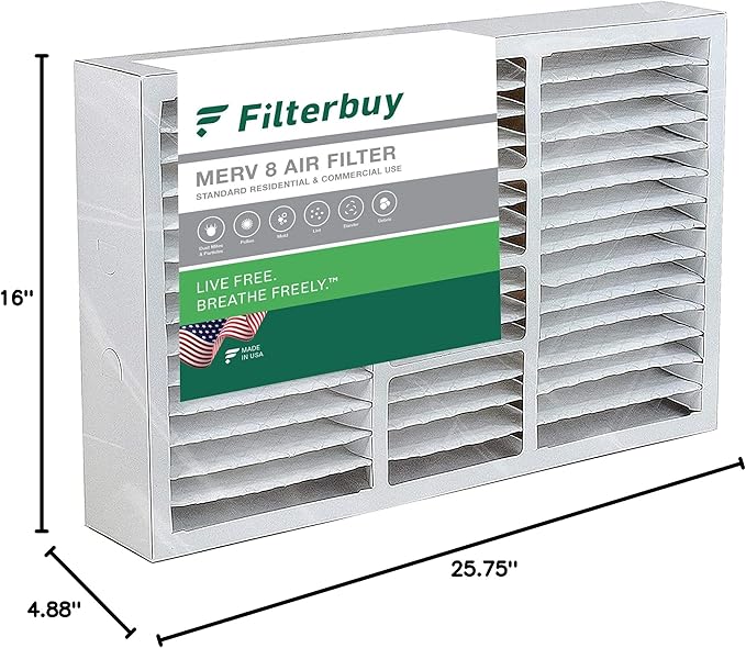 Filterbuy 16x26x5 Air Filter MERV 8 (MPR 700) Dust Defense (1-Pack), Pleated HVAC AC Furnace Filters for Electro-Air, Emerson, White Rodgers, & Comfort Plus (Actual Size: 16.00 x 25.75 x 4.88)