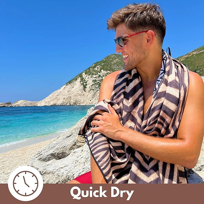ECCOSOPHY Microfiber Beach Towel - Sand Free Towels are Quick Dry, Light Weight, Super Absorbent - Perfect Pool, Travel, Cruise, Camping Essentials - Oversized Extra Large for Adults 71x35 in-FlexoryFit