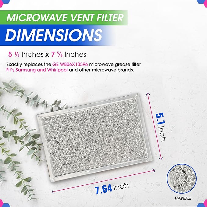 Microwave Filter Replacement 7.64” x 5.12” for GE WB06X10309 WB06X10359 Microwave Grease Filter - Also Fit’s LG Kenmore and More - Filters Kitchen Oven Air Entering Over the Range Vent Fan (2-Pack)