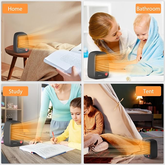 shinic Small Space Heater with Overheat Protection, 500W Mini PTC Ceramic Heater, Fast Heating and Quiet, Portable Electric Heater for Indoor Use Office Room Desk Home, Black
