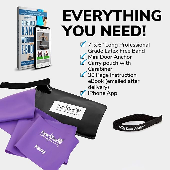 7Ft Long Resistance Bands for Stretching - Resistance Bands Set with Door Anchor - Exercise Bands Including Carry Pouch, E-Book & App - Latex-Free Workout Bands-FlexoryFit