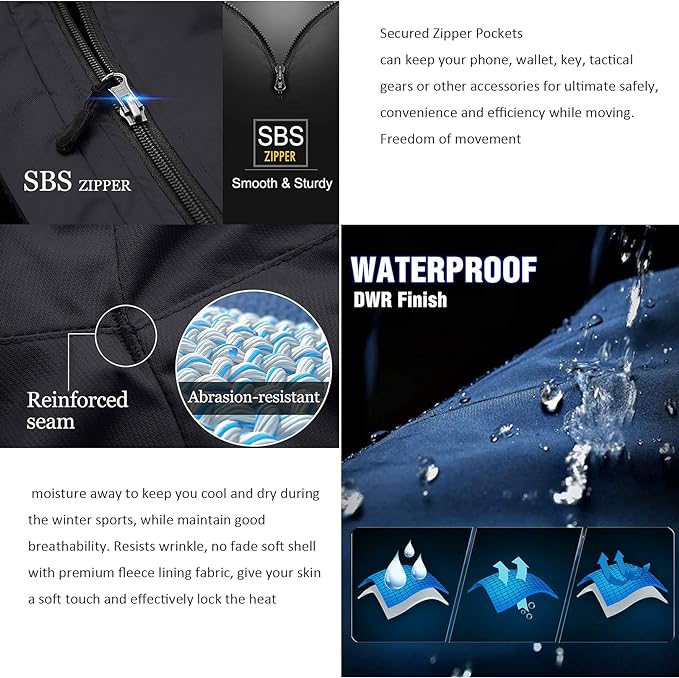 Toomett Men's hiking Snow Pants Skiing Winter Insulated Fleece lined Outdoor Water Repellent camping,walking,fishing-FlexoryFit
