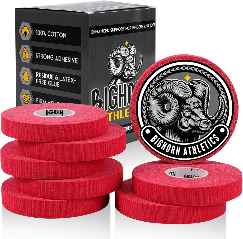 Bighorn Athletics Jiu Jitsu Finger Tape, Rock Climbing Tape | Multipurpose for Sports & Injuries: MMA, Volleyball, Football, Basketball, Tennis, Golf, Hands & Toes, 0.5-Inch x 45-feet, 8-Rolls, Red