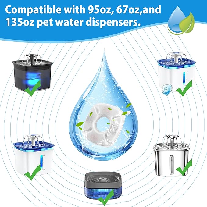 Cat Water Fountain Filters Replacement-8Pack Activated Carbon&Ion Exchange Resin Filters-Compatible with 67oz 95oz 135oz Pet Fountains-Improves Water Quality for Cats Dogs Stainless Steel Dispensers
