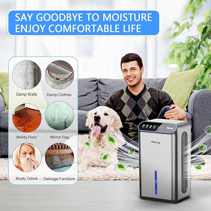 Dehumidifiers for Home (85 OZ Water Tank, 800 sq.ft) Quiet Small Dehumidifier for Basement Bedroom Bathroom with Drain Hose, 3 Gear Timer, Sleep Mode, Auto Shut Off, 7 Color Ambient Light