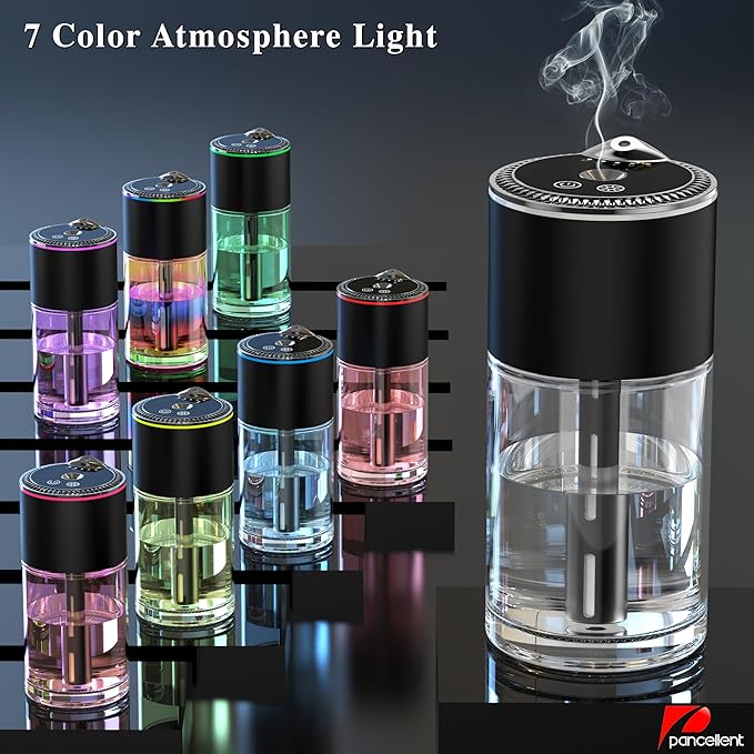 Essential Oil Diffuser, Car Air Fragrance Freshener, Aromatherapy Diffusers for Home Large Room, Bedroom, Car, Office, Desk with Starry Sky Light 8.5oz Capacity (Black)