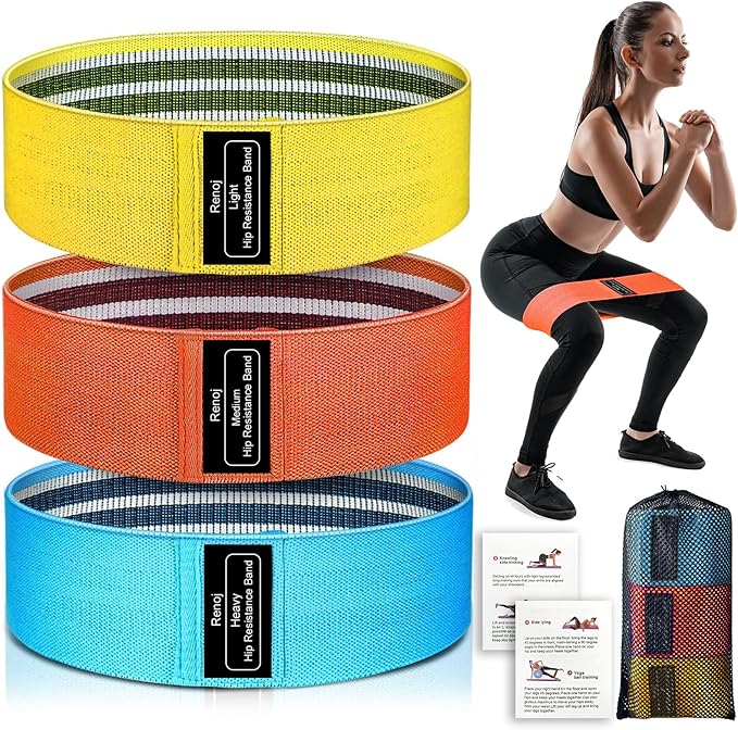 Renoj Resistance Bands, Yoga Starter Sets for Women and Men, 3 Set of Stretch Exercise Workout Bands for Booty Legs, Elastic Pilates Flexbands-FlexoryFit