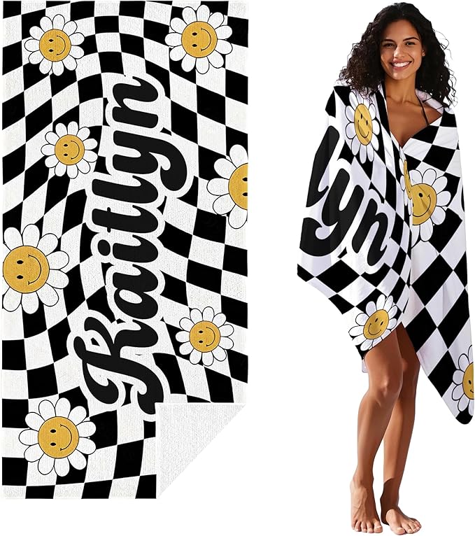 JML Personalized Beach Towel with Name, Custom Flower Beach Towel, Customized Microfiber Pool Towel, Quick Dry & Absorbent Swim Towel for Adult,Mother's Day, Birthday, Summer Holiday,Vacation-FlexoryFit