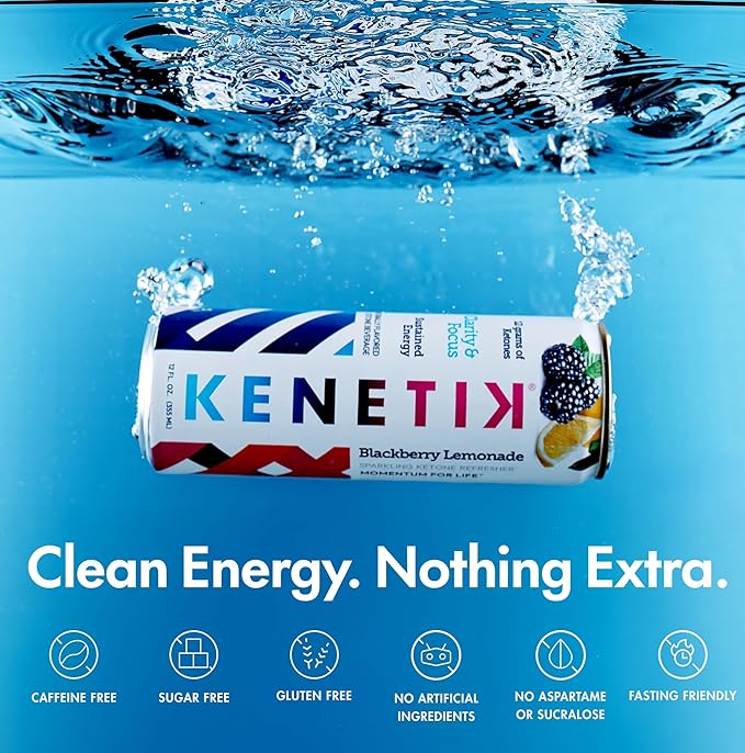 KENETIK Nootropic Ketone Drink, Ketones for Energy & Focus, Caffeine & Sugar Free, High Performance D-BHB Ketone Mix, Fuel w/Zero Crash or Jitters, Ready to Drink - Blackberry Lemonade 12 Pk-FlexoryFit
