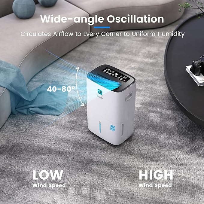 Yaufey 150 Pints Energy Star Dehumidifier for Home, Basement and Large Room up to 7000 Sq. Ft., with Drain Hose, Timer, Intelligent Humidity Control and Large Water Tank