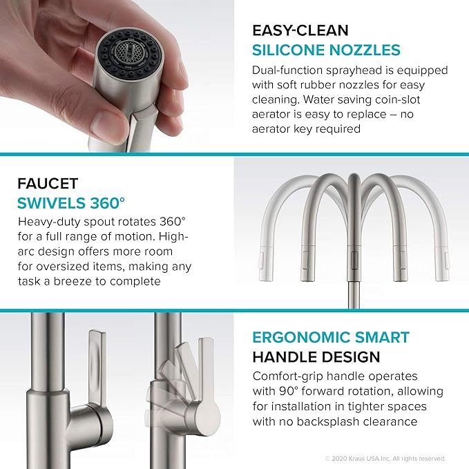 KRAUS Oletto Single Handle Pull Down Kitchen Faucet in Matte Black, KPF-2820MB