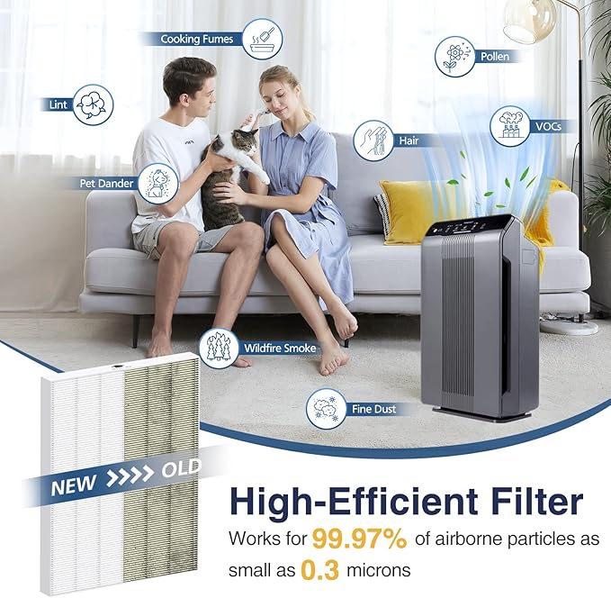 [2+8 Pack] 115115 Replacement Filter A Size 21 for Winix PlasmaWave C535, 5300, 5300-2, P300, 6300, 6300-2, AM90, 9000, 5000, 5000B, C909, 9800 Air Purifiers, 2 HEPA Filters+8 Pre-Filters
