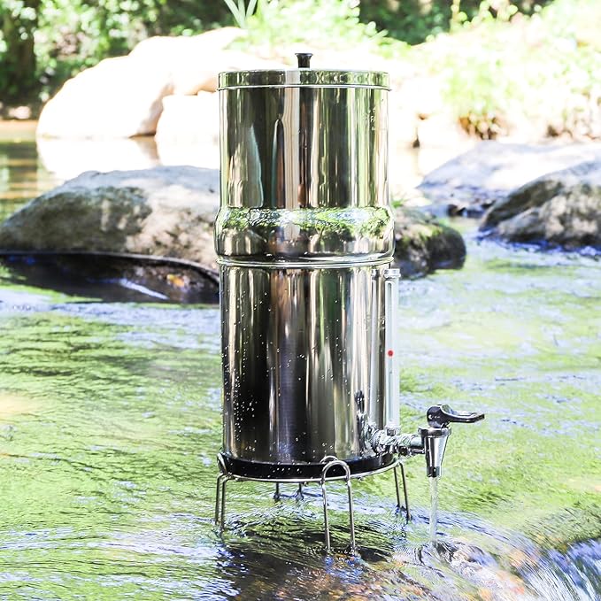 Gravity-Fed Water Filter System 2.25 Gallon with 2 Upgraded Ceramics Fluoride and Arsenic Reduction Elements, Metal Water Level Spigot, Countertop System, Reduces Fluoride and Chlorine