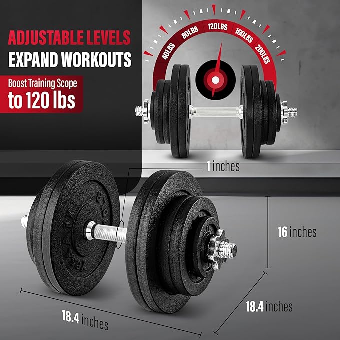 Yes4All Old School Adjustable Dumbbell Set with Weight Plates, Star Lock Collars/Connector, 40lbs to 200lbs Adjustable Weight Plates Set-FlexoryFit