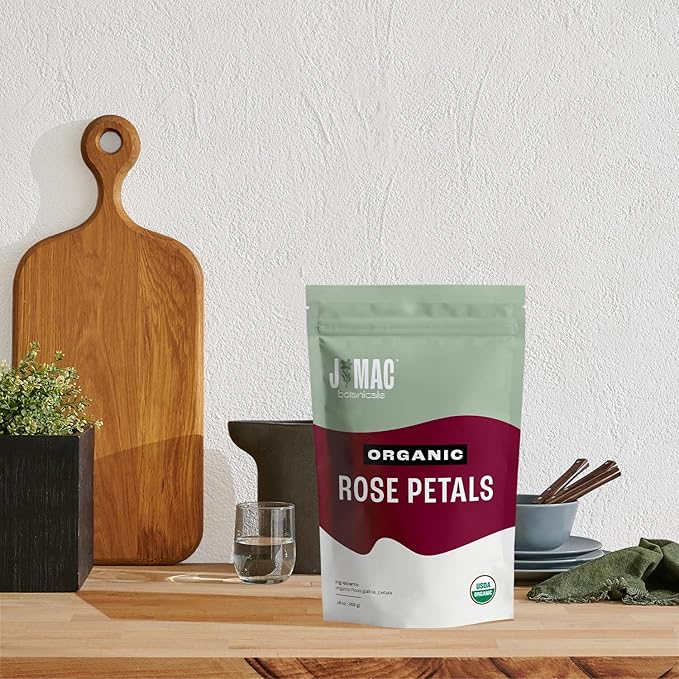 J MAC BOTANICALS Organic Rose Petals, (16 oz - Bulk 1 Pound) Certified USDA Organic, edible, culinary grade dry rose petals, rose petals for herbal tea, cooking and crafts-FlexoryFit