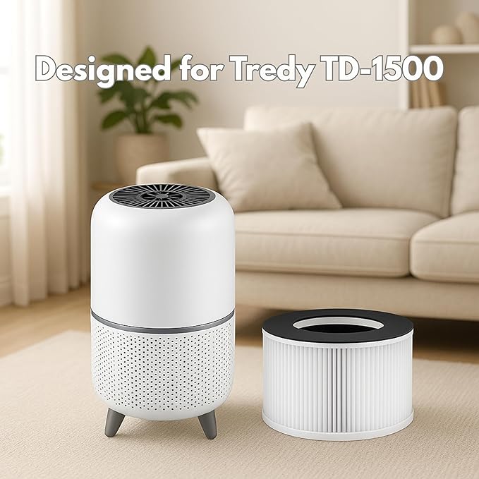 Nispira TD-1500 4-in-1 True HEPA Replacement Filters for Tredy Air Purifier TD-1500, 4 Packs