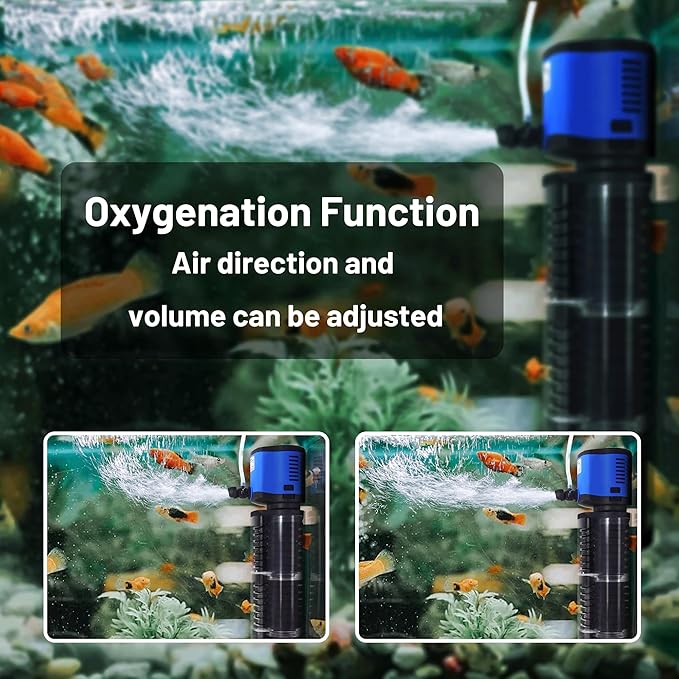 TARARIUM Aquarium Filter 260GPH for 30-75 Gallon Fish Tank, Biochemical Quiet Submersible Internal Filtration Powerful Pump Air Supply Wave Maker 4 in 1, Saltwater & Freshwater Crystal Clear