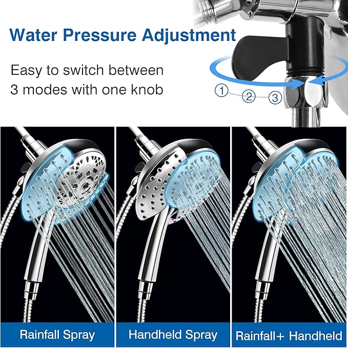 Shower Heads with Handheld Spray Combo: 7.2" Rain Shower Head & Handheld Shower Head 2-IN-1 Shower Head with 60" Rotatable Stainless Steel Hose, Shower Trim Systems