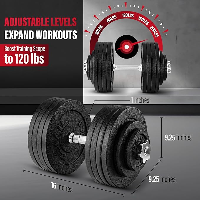 Yes4All Old School Adjustable Dumbbell Set with Weight Plates, Star Lock Collars/Connector, 40lbs to 200lbs Adjustable Weight Plates Set-FlexoryFit