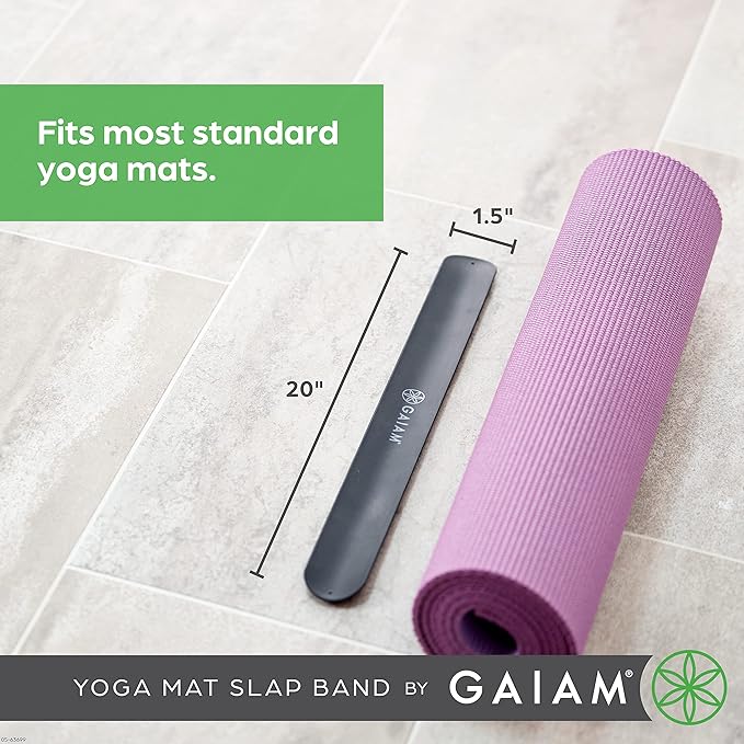 Gaiam Yoga Mat Strap Slap Band - Keeps Your Mat Tightly Rolled and Secure with One Snap - Strong Clasp for Yoga Mat Storage and Travel - Fits Most Size Mats (20"L x 1.5"W), Black-FlexoryFit