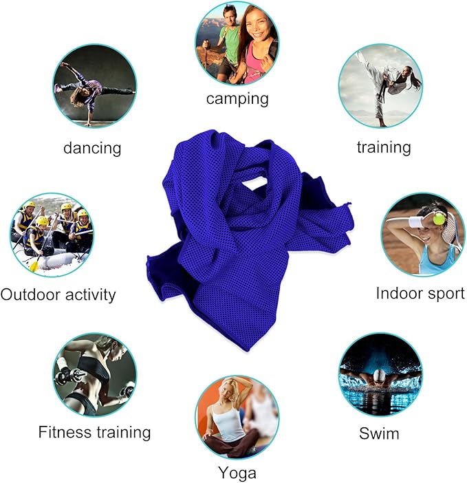 Biange Cooling Towel (Pack of 20, 40"x12") with Pouches for Sports, Workout, Fitness, Gym, Yoga, Golf, Pilates, Travel, Camping & More-FlexoryFit