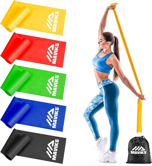 Exercise Resistance Bands for Working Out Set of 5 for Women and Men, Stretch Bands for Exercise, Physical Therapy, Arms Legs Workout, Stretching, Home Fitness-FlexoryFit