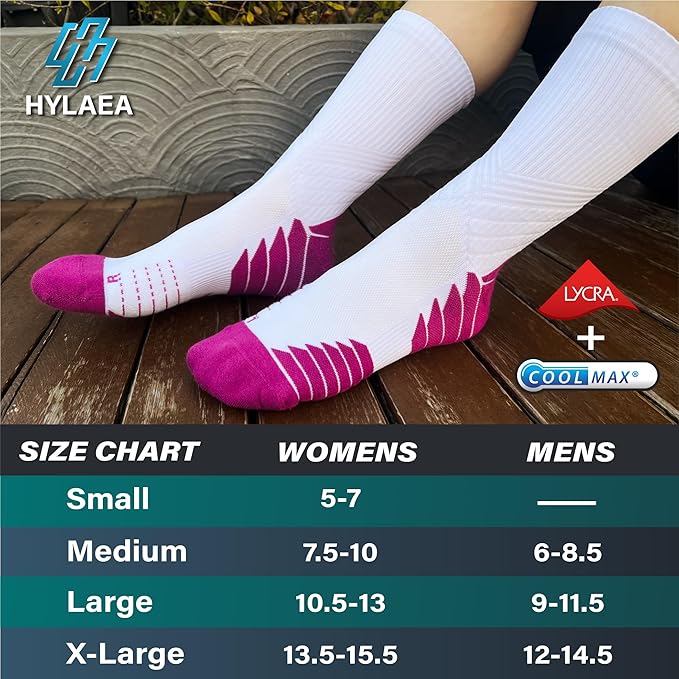 Hylaea Compression Running Socks for men, Coolmax Anti-Blister Cushion Crew Socks for Athletic, Moisture Wicking & Seamless-FlexoryFit