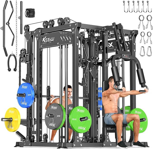 Power Cage,1600lbs Multi-Function Power Rack with Adjustable Cable Crossover System and More Training Attachment, Weight Cage for Home Gym-FlexoryFit