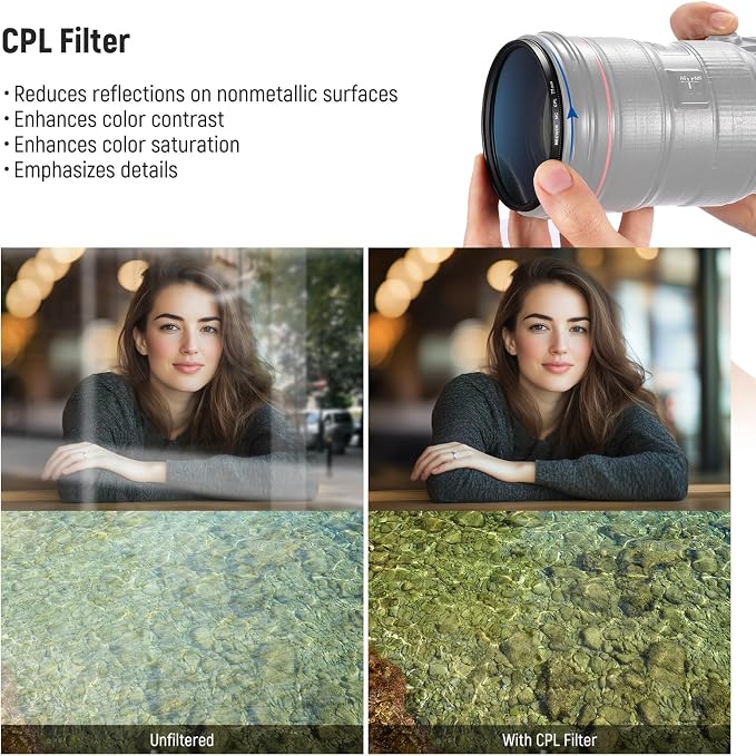 NEEWER 77mm UV/CPL/ND Lens Filter Kit, UV Protection + Circular Polarizing + - Image 6