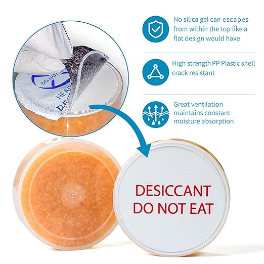 5 Packs 30 Gram Desiccant Canisters, Indicating Silica Gel Capsules, Desiccant Moisture Absorbers for Storage, Food Safe Humidity Absorbers