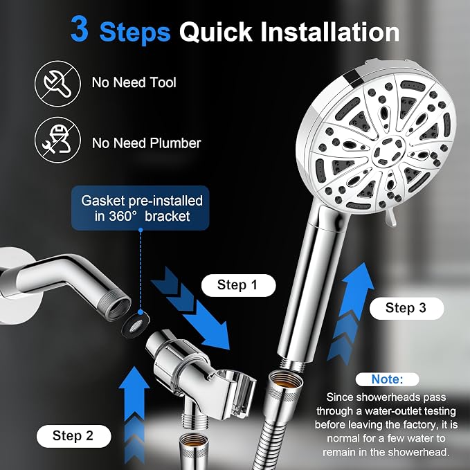 Filtered Handheld Shower Head, 9 Spray Modes High Pressure, 3 Replacement - Image 9