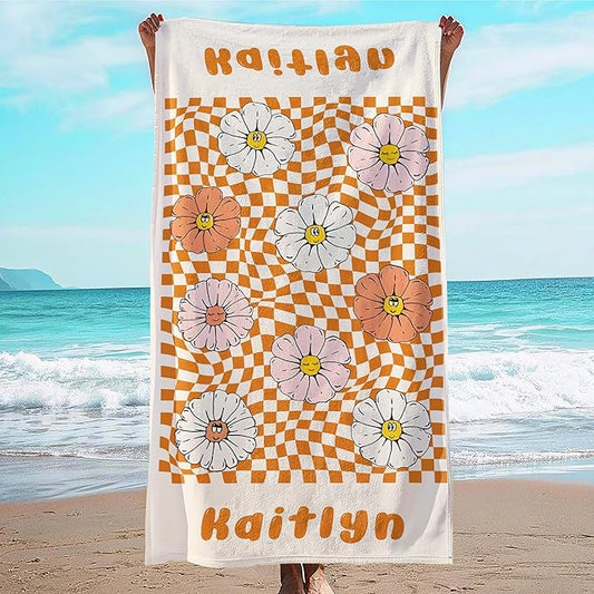 JML Personalized Beach Towel with Name, Custom Flower Beach Towel, Customized Microfiber Pool Towel, Quick Dry & Absorbent Swim Towel for Adult,Anniversary, Birthday, Summer Holiday,Vacation-FlexoryFit