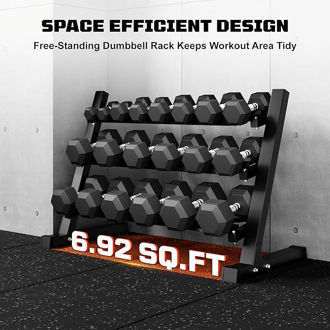 450/550 Dumbbell Sets with Rack, Rubber Hex Dumbbells, Free Weight set for Home Gym, Hand Weights with Chrome Handle for Strength Training-FlexoryFit