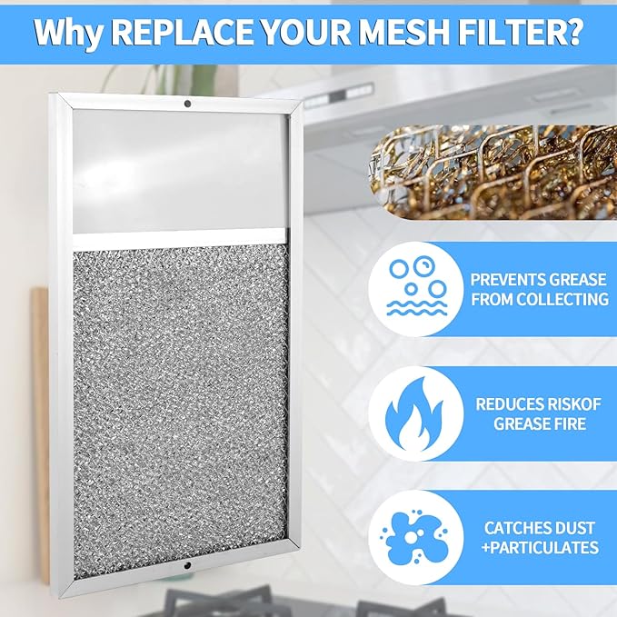 Range hood Filter with Light Lens Replacement for Broan R610027 SR610027 1568322 1568323 PM25WW PM25BL AL9245 Aluminum Mesh Grease Lens Range Hood Replacement Filter 7-5/8 x 14-1/8 x 3/8 Inch