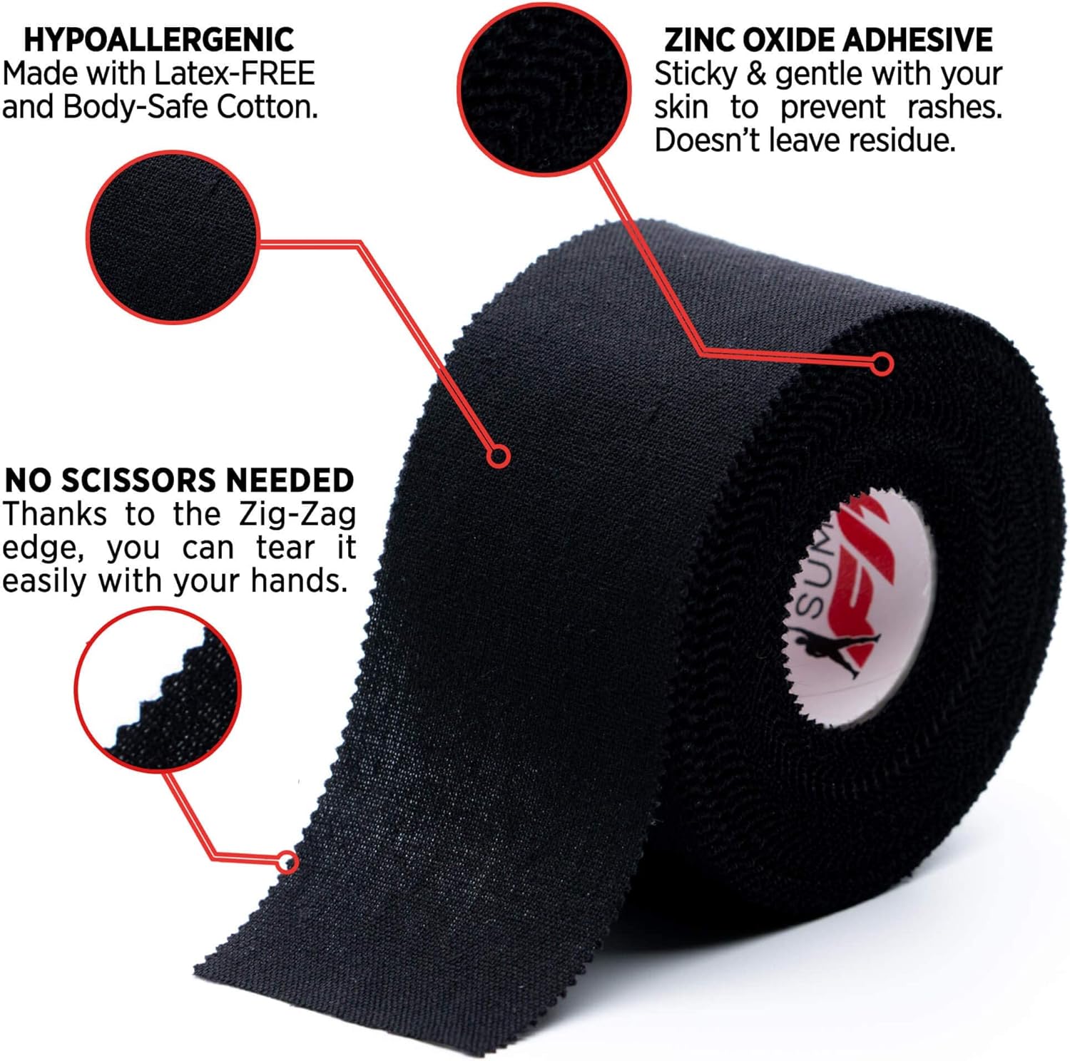Black Athletic Tape Extremely Strong: 3 Rolls + 1 Finger Roll. Easy to Apply & No Residue. Sports Tape Athletic for Boxing Football Climbing or Gymnastics for Wrist Ankle & Hand Protection