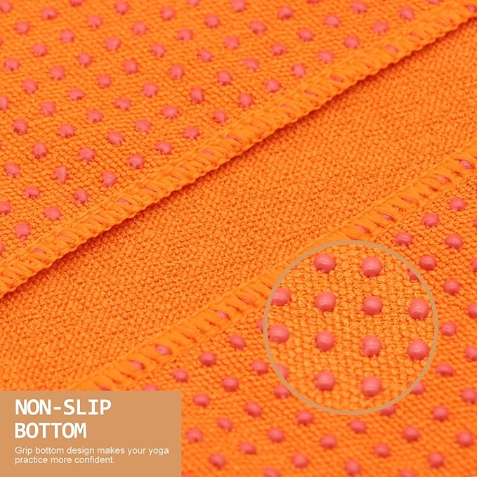 Eunzel Yoga Towel,Hot Yoga Mat Towel with Grip Dots Sweat Absorbent Non-Slip for Hot Yoga, Pilates and Workout 24" x72", Orange-FlexoryFit