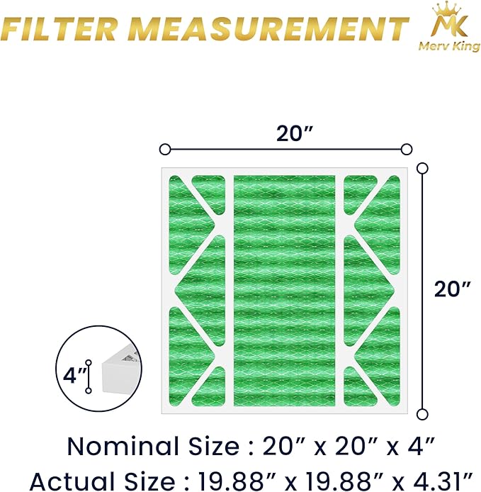 MervKing 20x20x4 Air Filter Actual Size: 19.88" x 19.88" x 4.31" MERV 13 MPR 1500-1900 | MADE IN USA | 1-Pack | Pleated HVAC AC Furnace Replacement