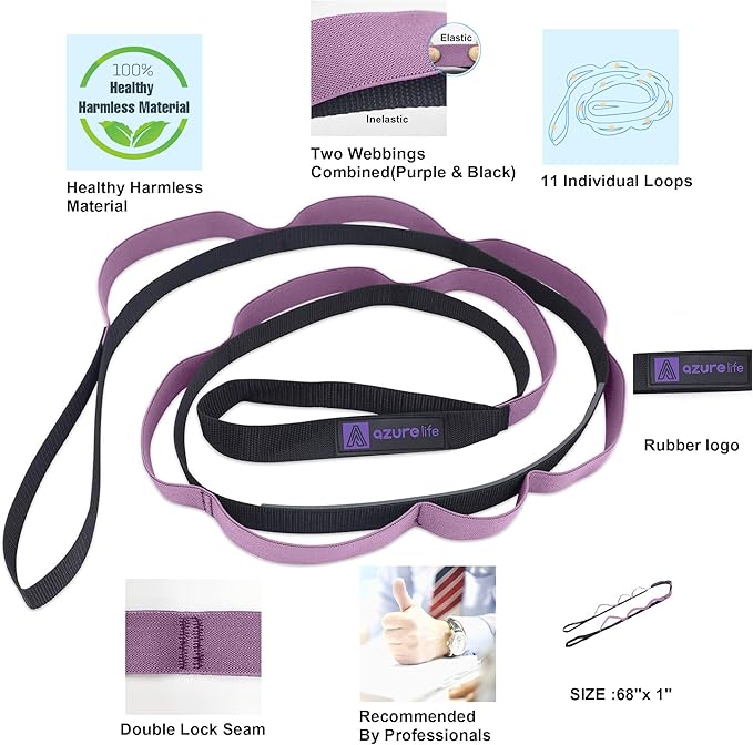 Premium Durable Stretch Straps with Loops, Stretching Strap for Physical Therapy, Multi-Loop Yoga Strap Fitness Exercise Strap for Yoga, Pilates, Dance, Flexibility&Exercise-FlexoryFit