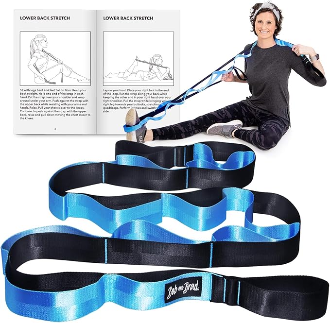 BOB AND BRAD 12 Loop Yoga Stretch Strap - Non-elastic for Stretching, Physical Therapy, Pilates, Dance, Gymnastics, and Athletic Trainers With Carry Bag-FlexoryFit