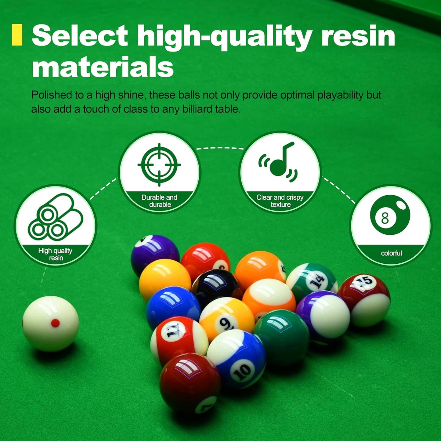 Pool Shark Authentic Billiard Balls Professional/Amateur Set High-End Pure Polyresin 2-1/4-inch Balls Complete 16pcs Set