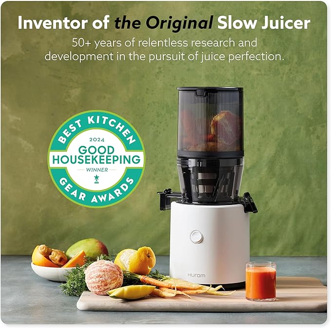 Hurom H320 Cold Press Juicer Machine, Easy to Clean Masticating Slow Juicer, Coarse Strainers, Self-Feeding, Hands Free, Family Size, Quiet Motor, Easy Assembly (Kale/Dark Green)-FlexoryFit
