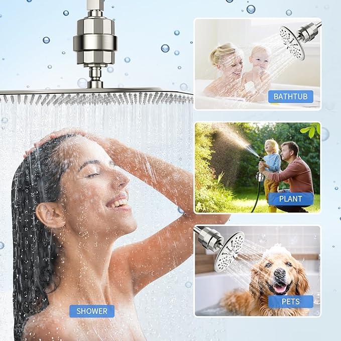 20-Stage Shower Filter-Shower Head Filter for Hard Water, with 1 Replaceable Cartridges, High Output Shower Water Filter for Removing Chlorine and fluoride, Brushed Nickel