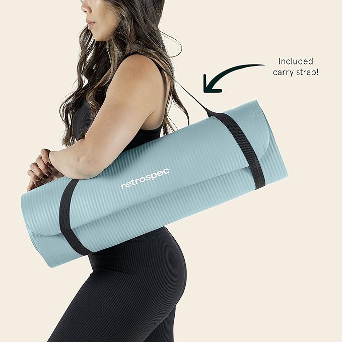 Retrospec Solana Yoga Mat 1/2" Thick w/Nylon Strap for Men & Women - Non Slip Exercise Mat for Yoga, Pilates, Stretching, Floor & Fitness Workouts-FlexoryFit